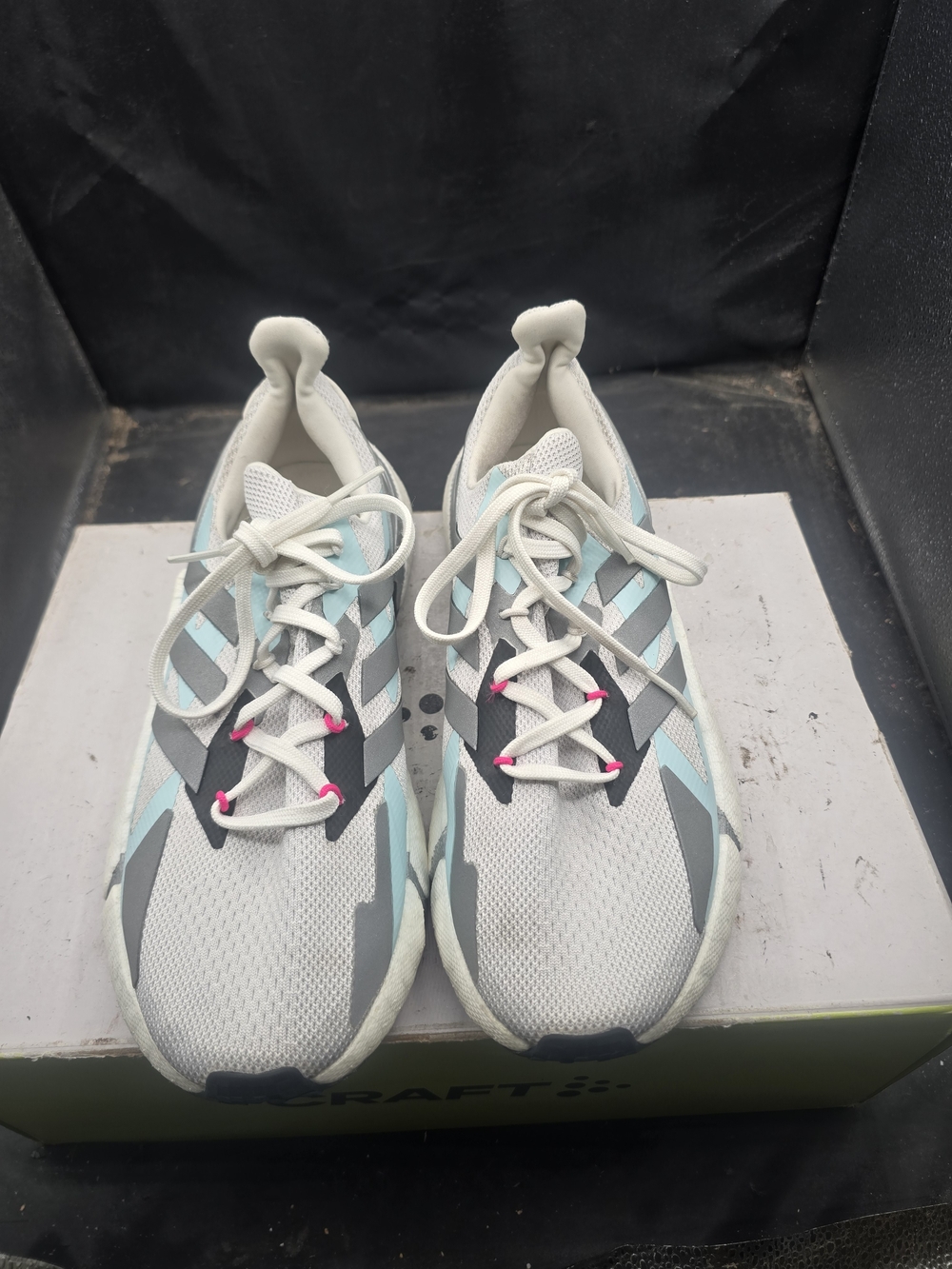 Adidas Light Gray Sneakers with Aqua and Pink Accents